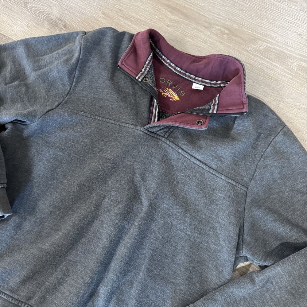 Orvis‎ Grey 1/4 Zip Cotton Blend Pullover Sweater Men's Size L